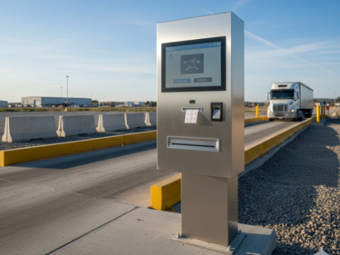 Scale ticketing kiosk installed beside a truck scale, providing printed tickets and digital records during commercial scale operations in El Paso, TX